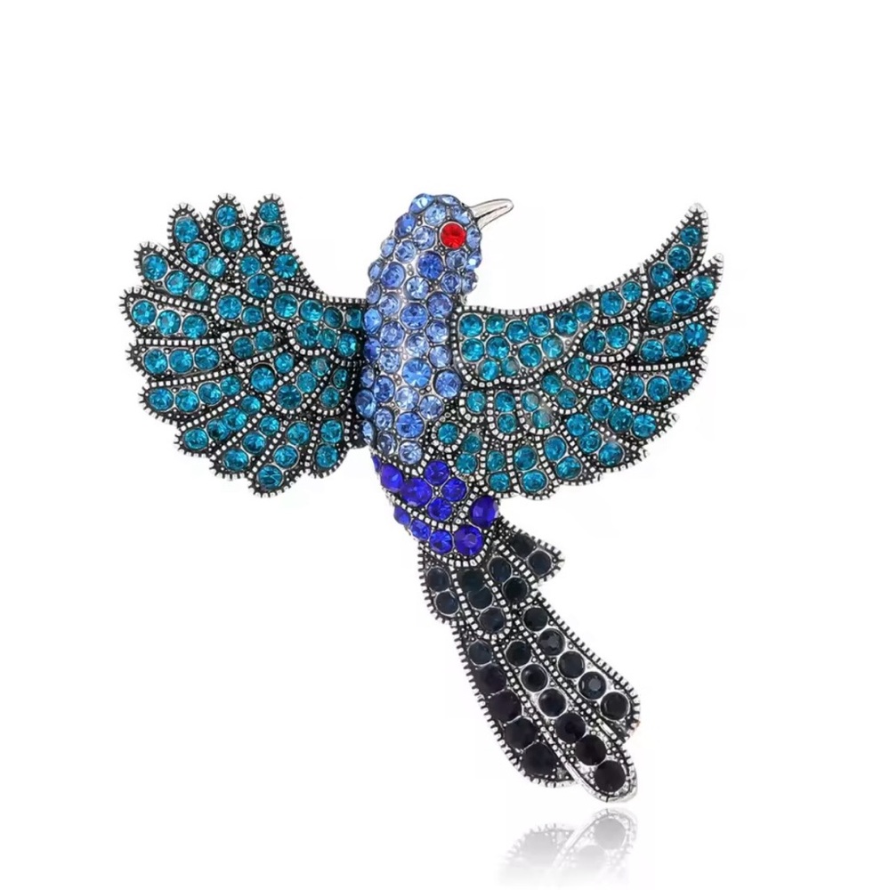 Retro Rhinestone Hummingbird Brooch